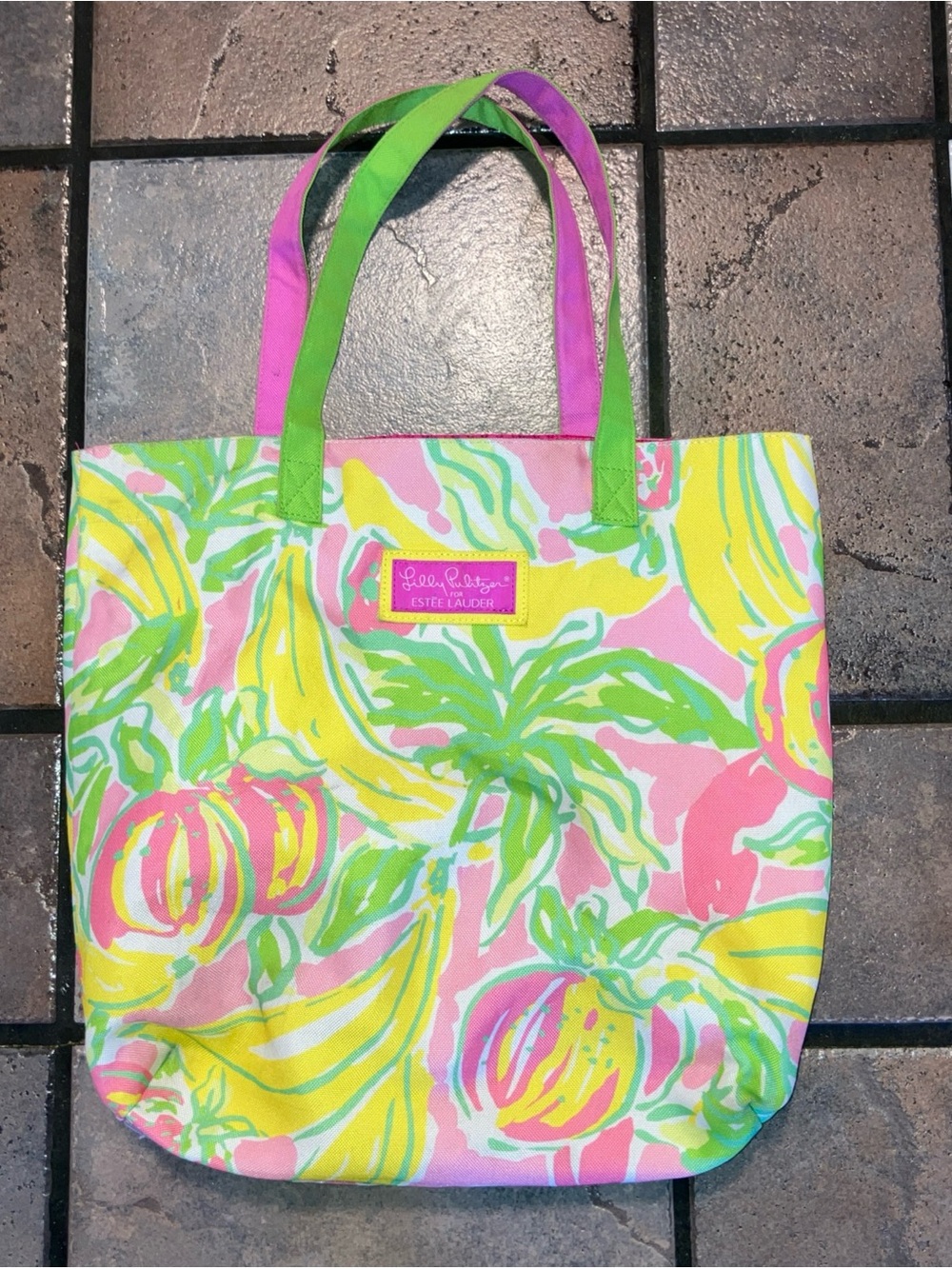 Lilly Pulitzer For Estee Lauder Tote Bag 14" X 16" Bananas Peaches Fruit Floral